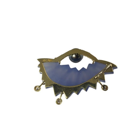 Vintage 18K Yellow Gold Chalcedony, Tahitian Pearl and Diamond Pendant #13703 - Picture 5 of 8